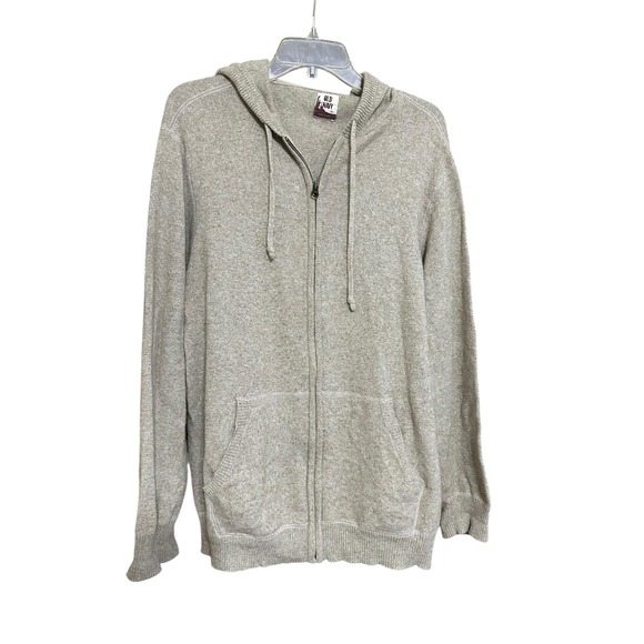 Old Navy Mens Tan Lambswool Blend Full Zip Hoodie Cardigan Y2K GrandpaCore - Picture 2 of 9